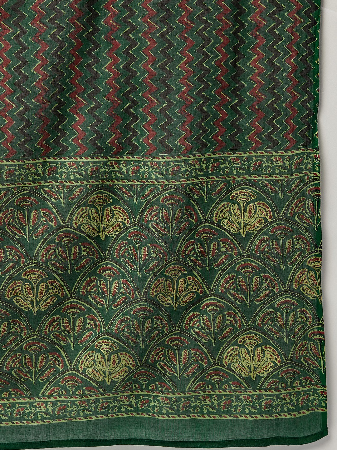 Maroon Long Anarkali Kurta Set With Green Ajrakh Dupatta