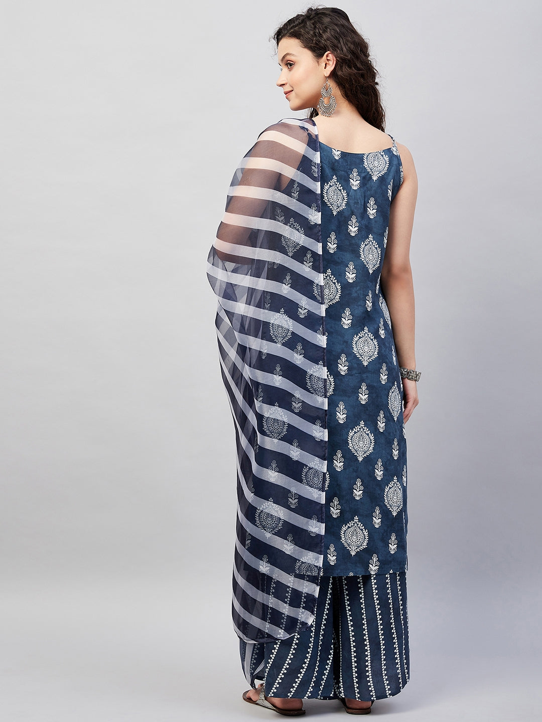 Blue White Porcelien Spaghetti Kurta Set W Navy Le dupatta