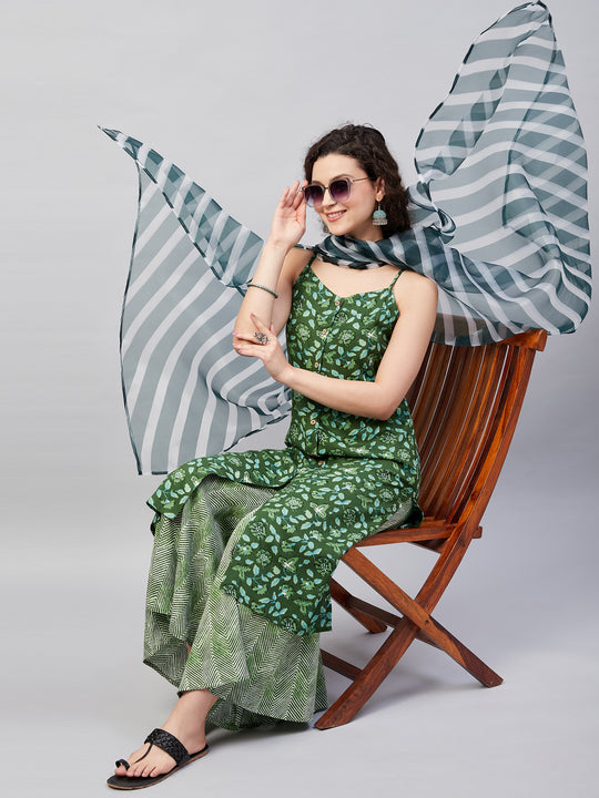 Green Bagh Spaghetti Kurta Set W Green Le Dupatta