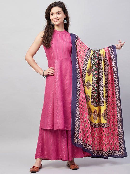 FUCHSIA LUREX Boho Kurta Set Purple & Abstract Dupatta
