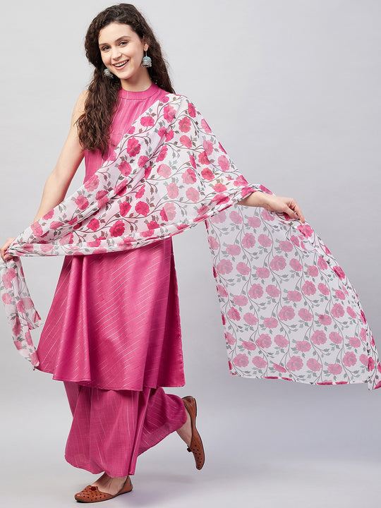 Fuchsia Lurex Boho Kurta Set W White Fuchsia Ge Dupatta