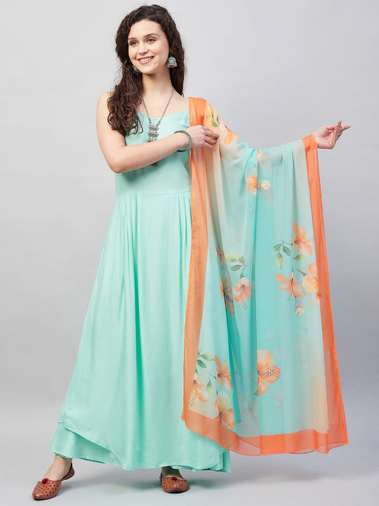 Sky Blue Strappy Set W Aqua Orange Ge Dupatta