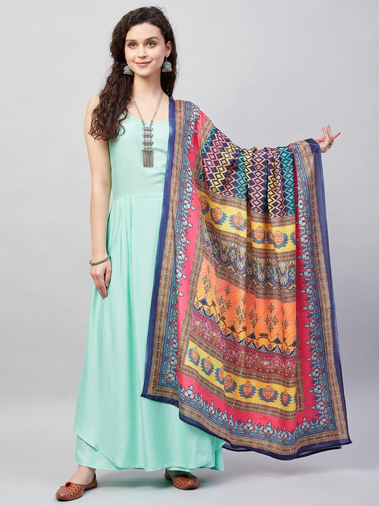 Sky Blue Strappy Set W Purple & Abstract Dupatta