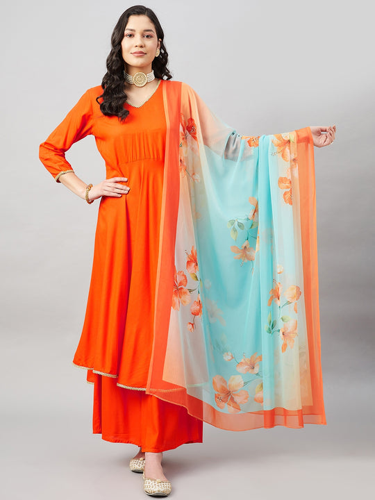 Orange Gota Long Kurta Set W Aqua Orange Ge Dupatta