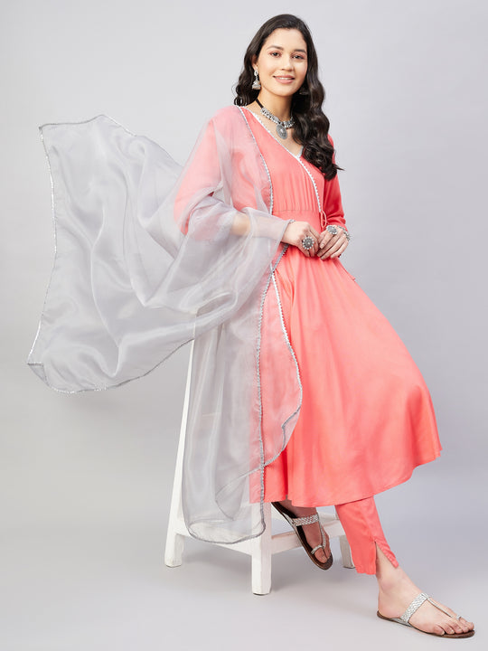 Camelia Gota Angrakha Kurta Set  W Grey Or Dupatta