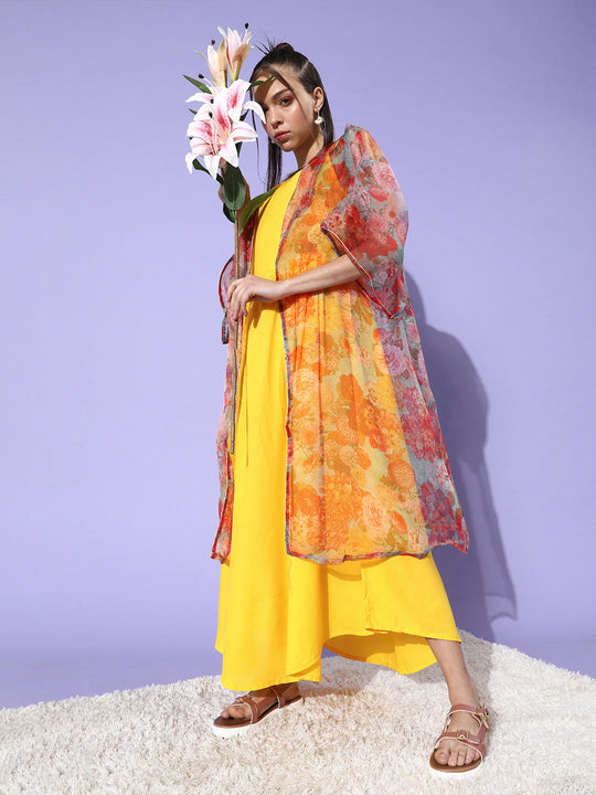 Yellow - Multi Organza Cape Set