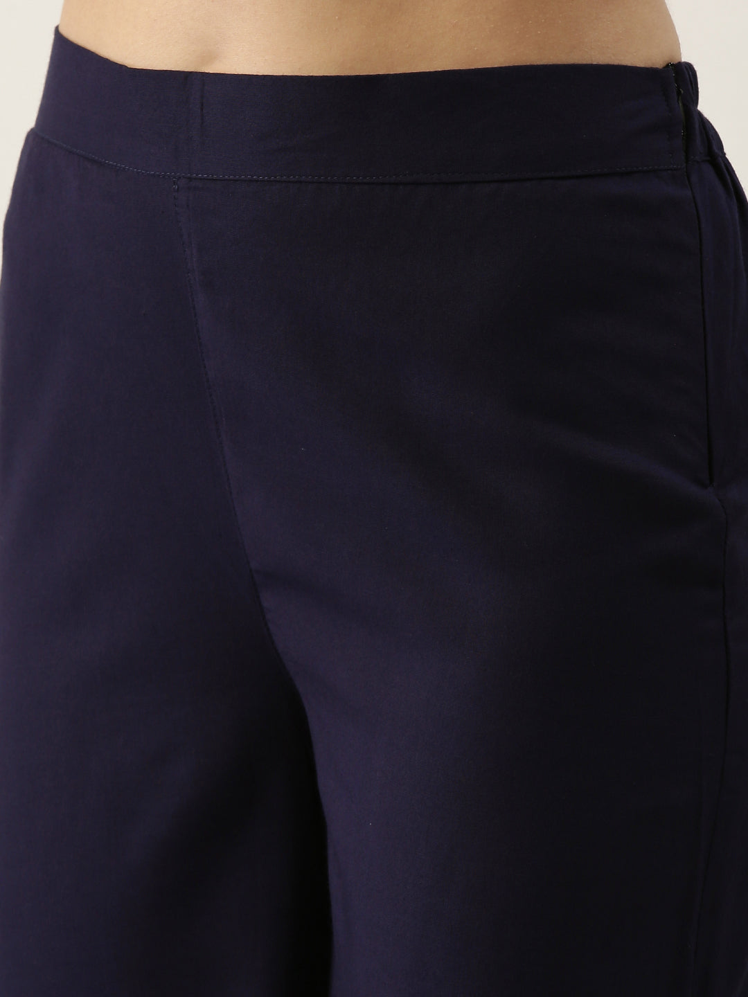 Navy Blue Crop Top Pants Set With Multi Organza Print Cape