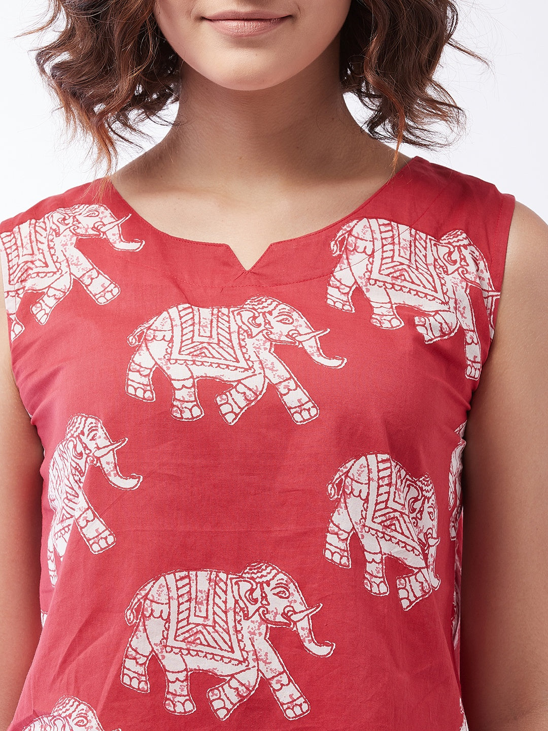 Red Elephant Sleeveless Top For Teens