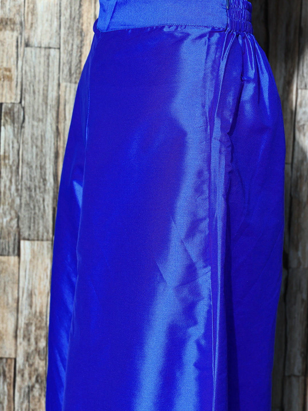Ink Blue Off Shoulder Silk Kurta Set -Multi Bandhej Dupatta