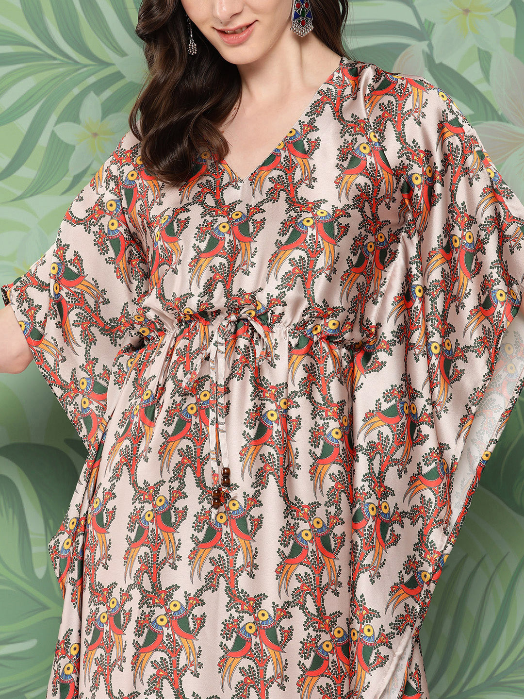 Elegant Bird Print Kaftan