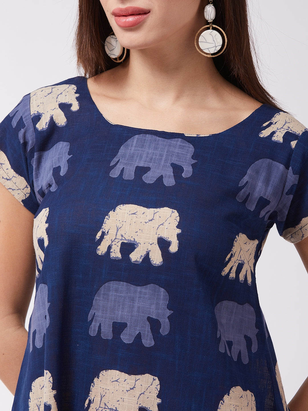 Blue Elephant Motif Midi Dress Blue Elephant Motif Midi Dress