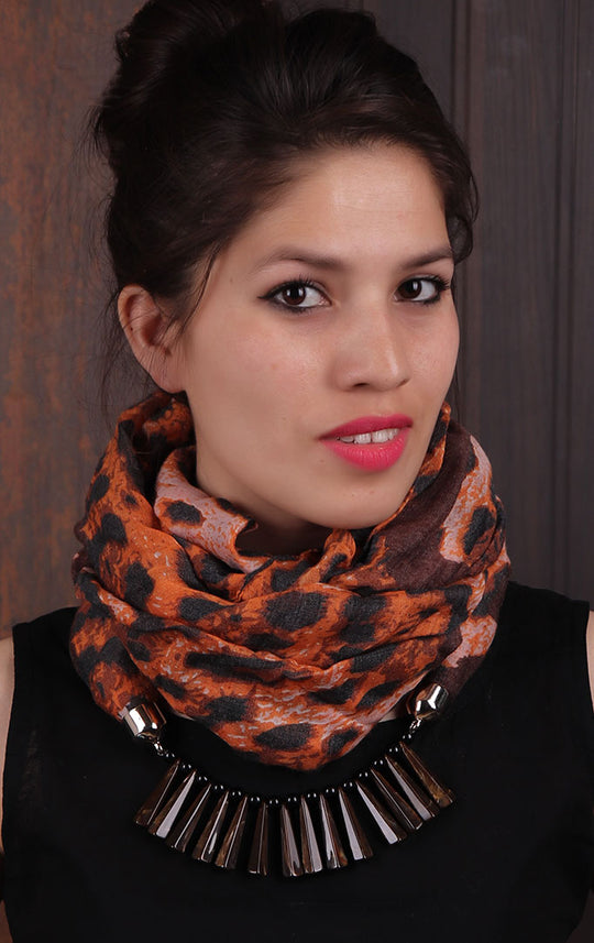 Orange Animal-printed Infinity Scarf Necklace