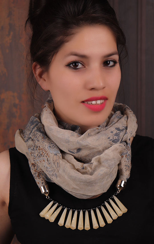 Light Grey Paisley-printed Infinity Scarf Necklace