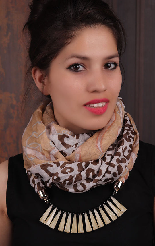 White-Brown Leopard-print Infinity Scarf Necklace