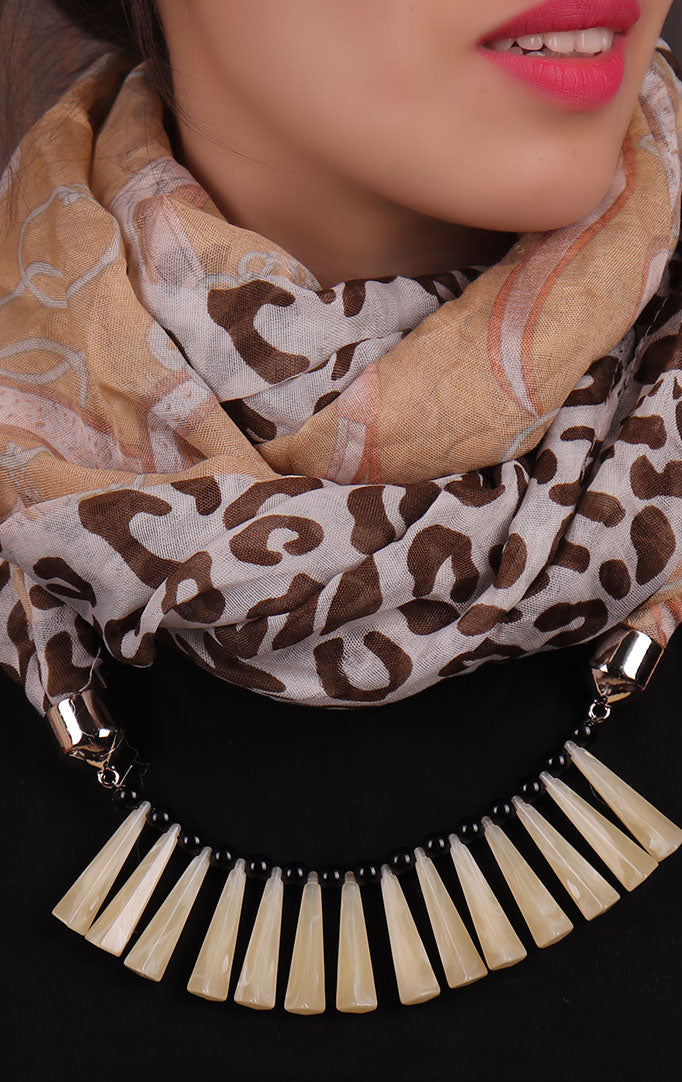 White-Brown Leopard-print Infinity Scarf Necklace
