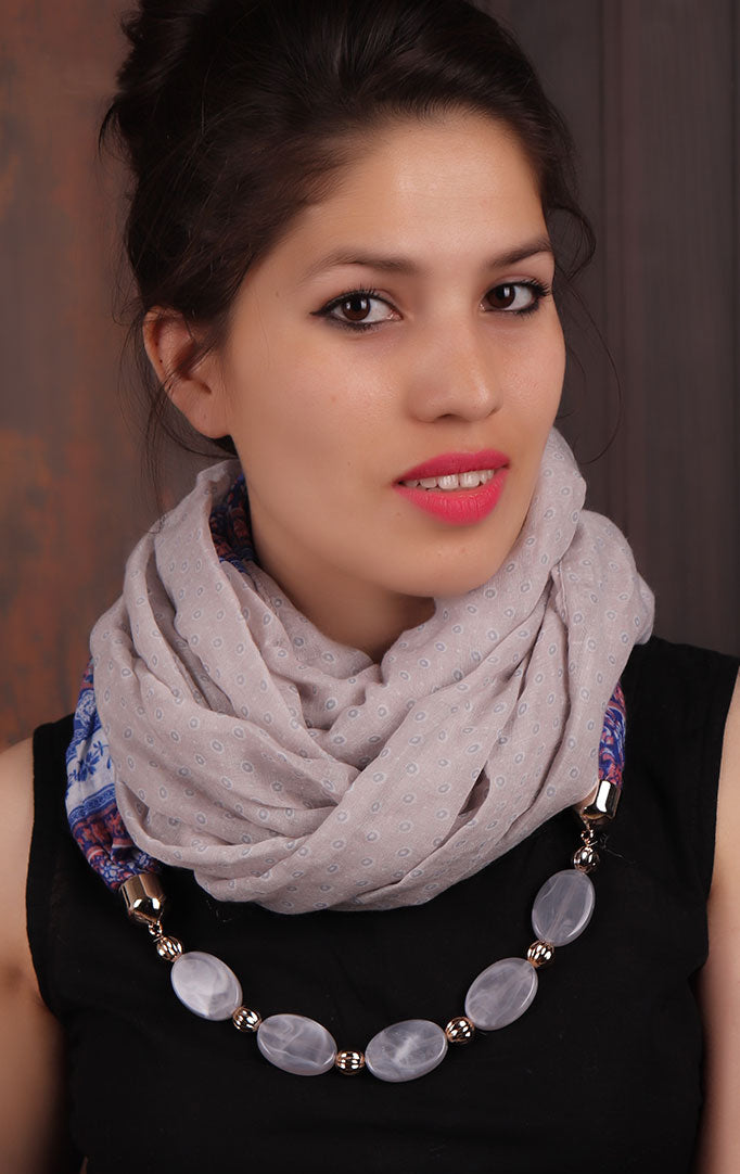 Translucent beads Grey Infinity Scarf Necklace - Main Image