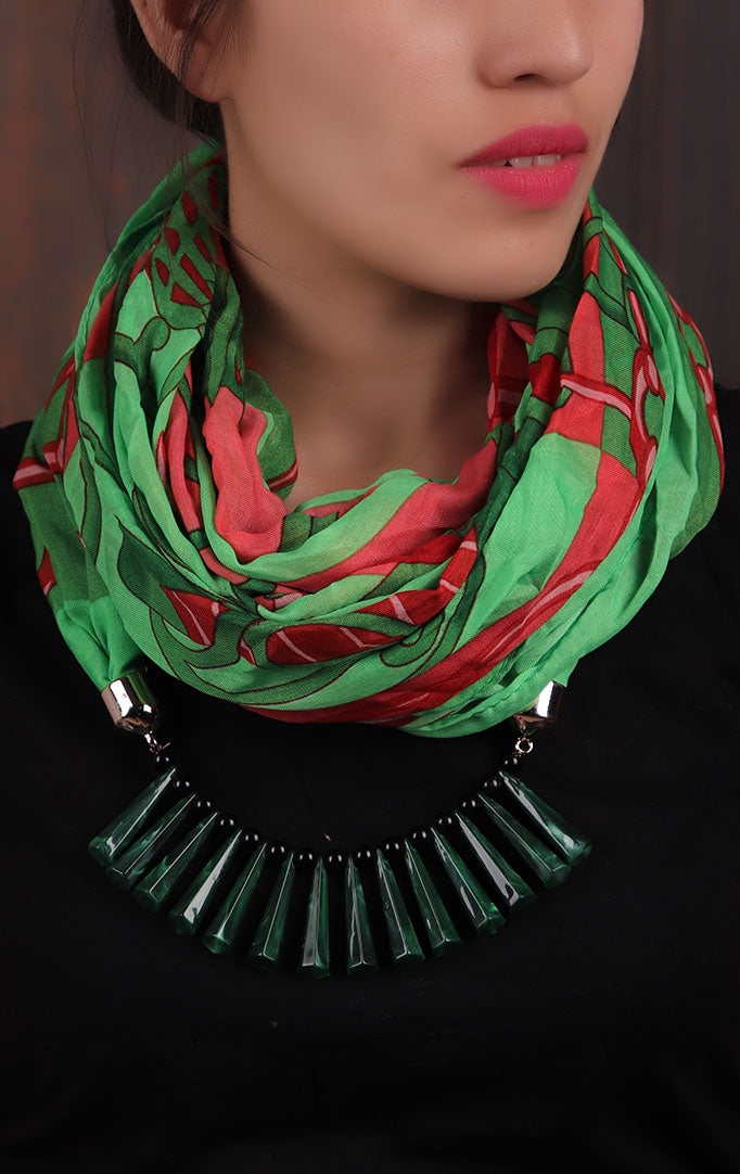 Green Red Printed Infinity Scarf Necklace