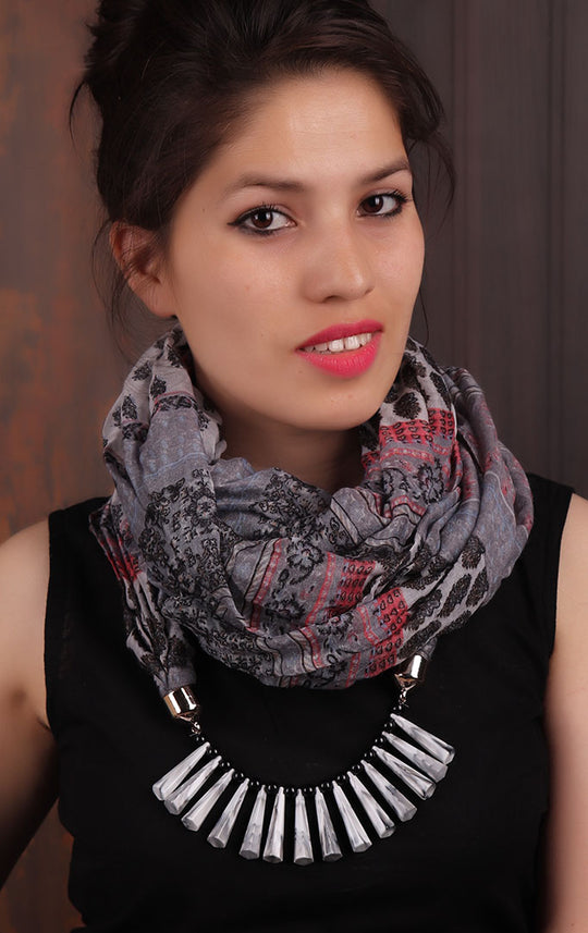 Lilac Scarf Necklace with Leopard & Paisley Print