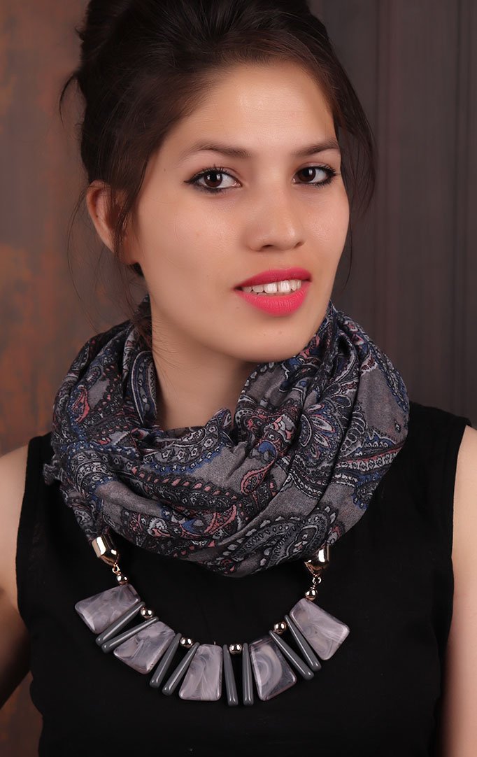 Black-Lilac Paisley-print Infinity Scarf Necklace