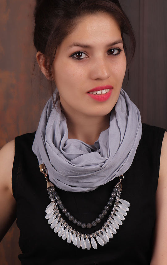 Light Grey Beaded Infinity Scarf Necklace