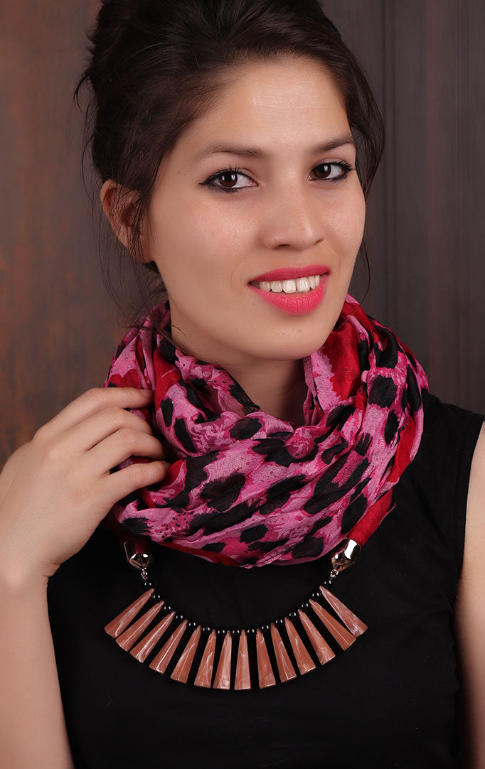 Pink-black Leopard-print Infinity Scarf Necklace
