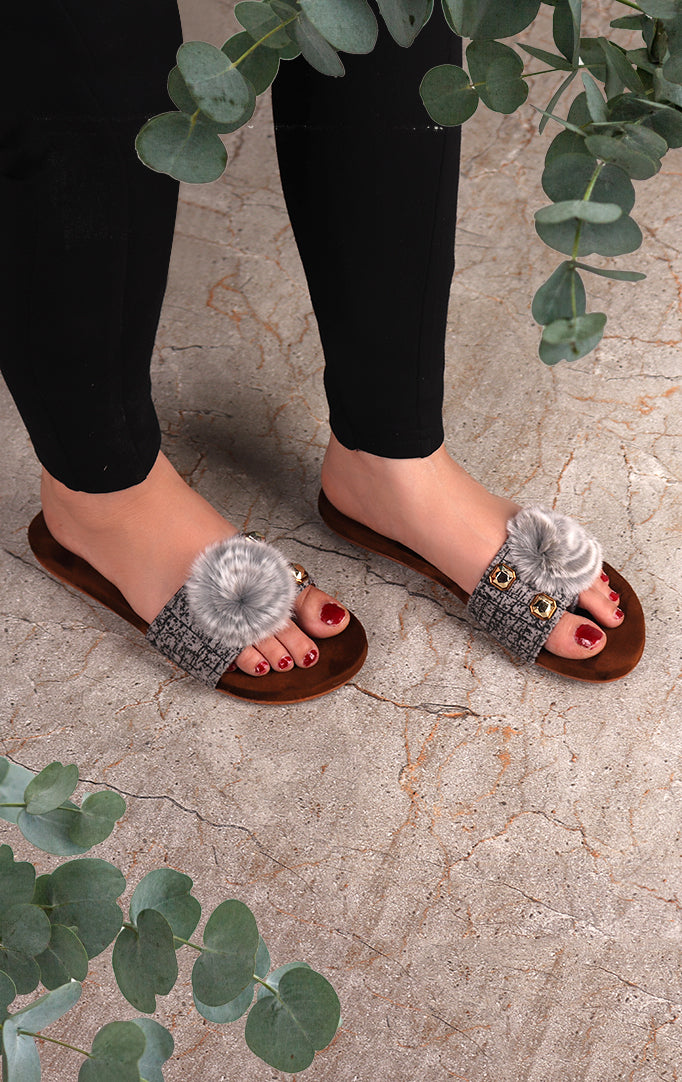 A Furry Friend Flat Sandals In  Grey
