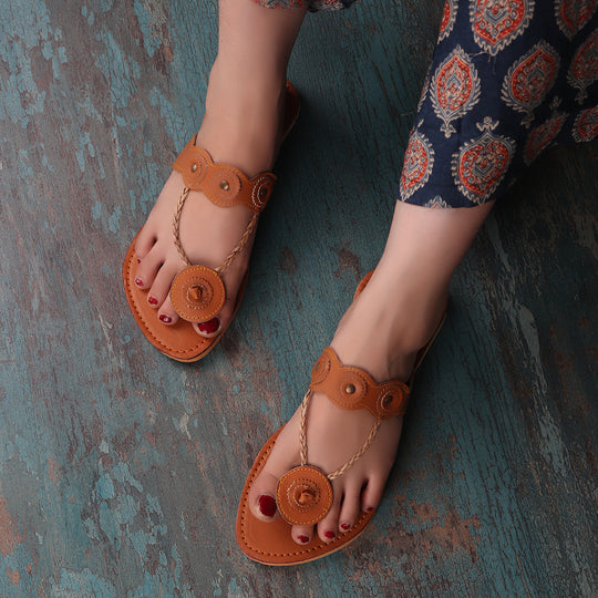 A Floral Connection Flats In Tan Hue