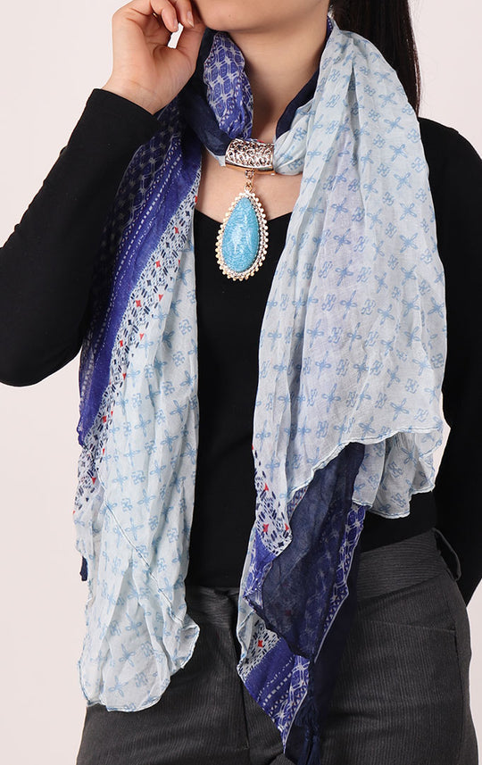 Sky Blue Oval Pendant Embellished Stole