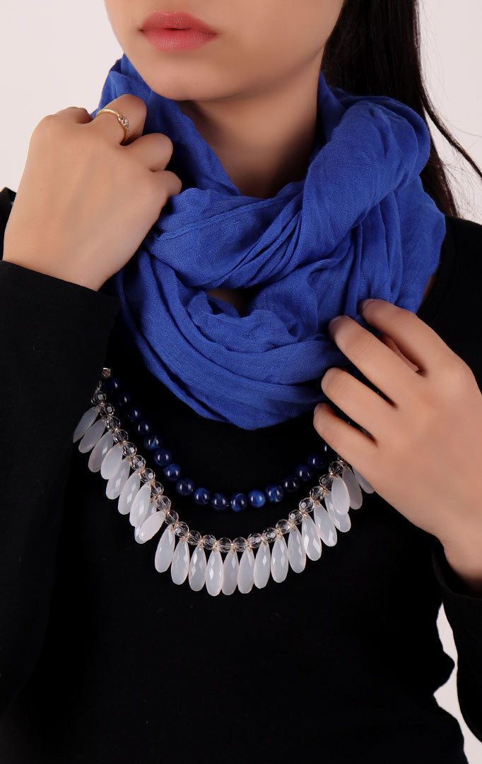 Electric Blue Infinity Scarf with Small Beads
