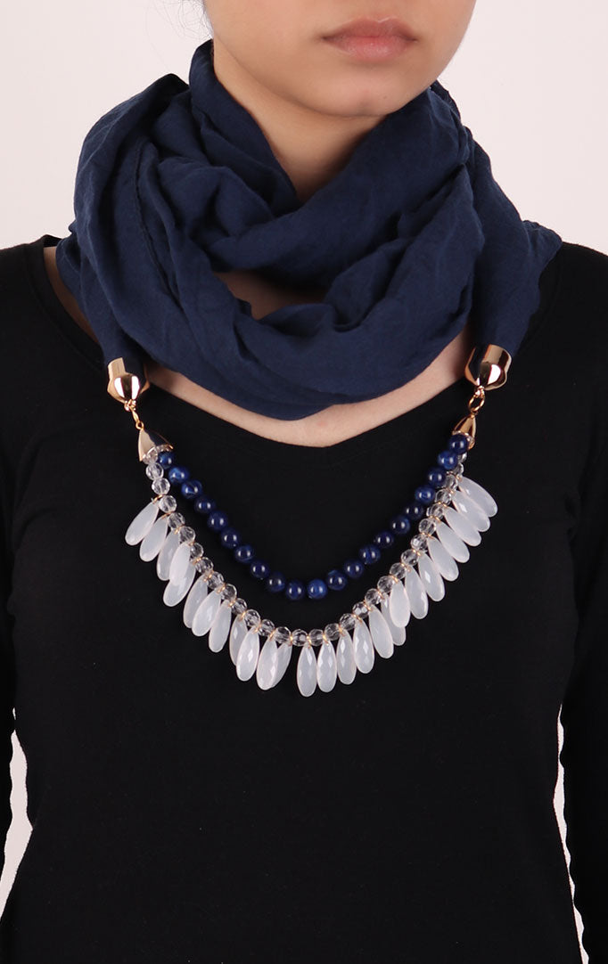 Navy Blue Infinity Scarf with Small Beads