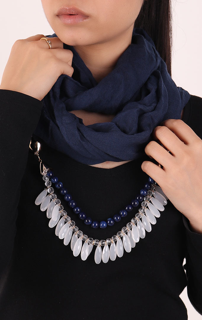 Navy Blue Infinity Scarf with Small Beads
