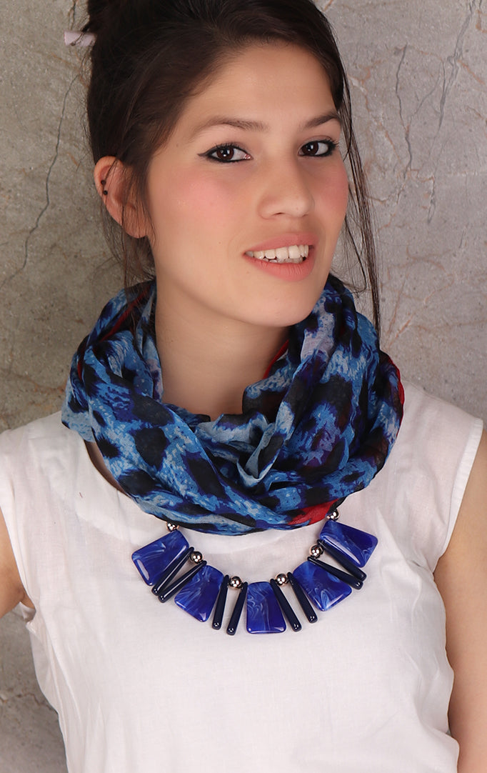 Animal Print Blue-Black Necklace Stole