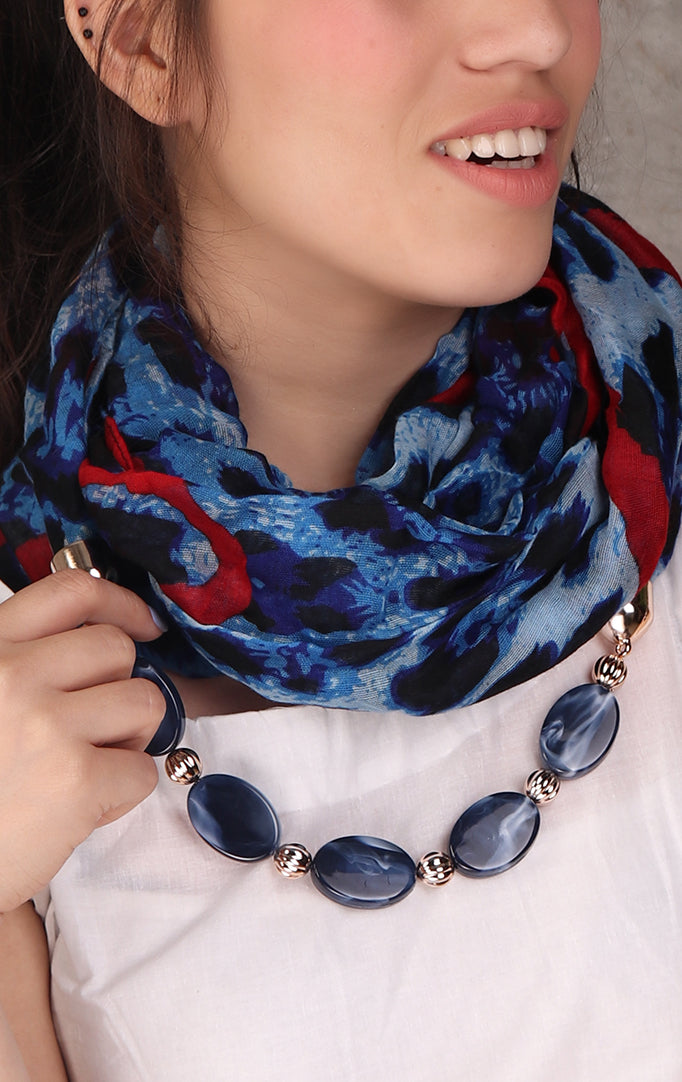 Shaded Blue animal printed necklace stole