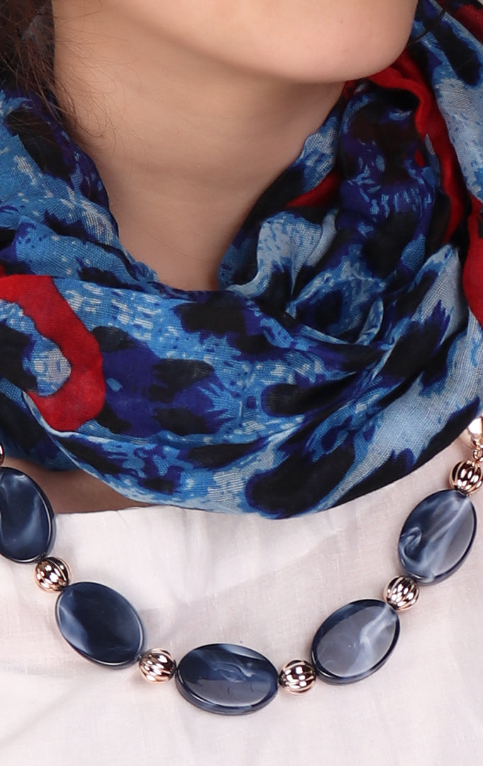 Shaded Blue animal printed necklace stole