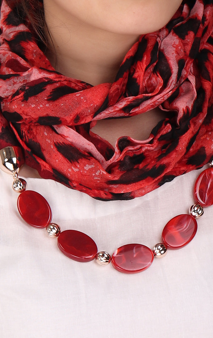 Shaded Red animal printed necklace stole