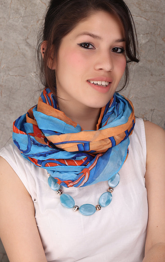 SHADED GREEN WITH FLOWER PRINT NECKLACE STOLE