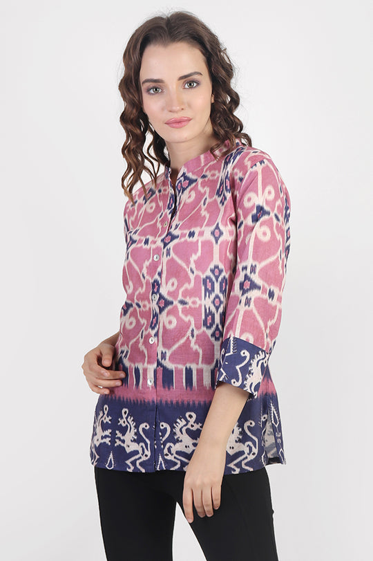 Alluring Linen top with Chinese collar