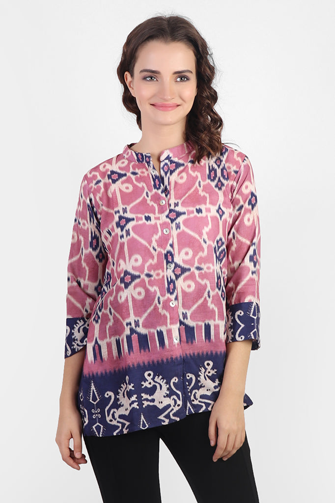 Alluring Linen top with Chinese collar