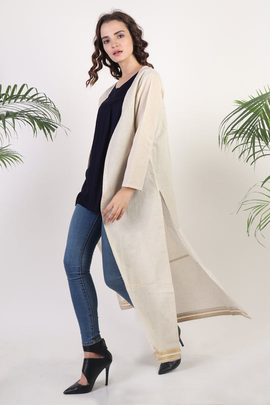 Off White Long Shrug With Slits