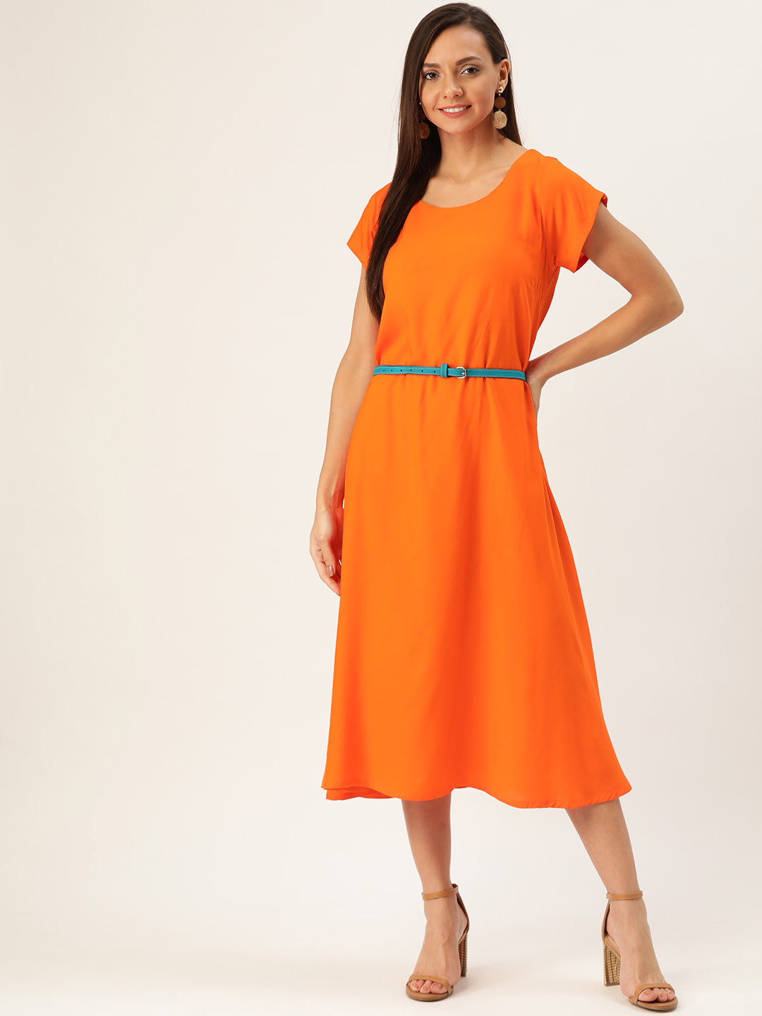 Orange Dress Aqua Belt