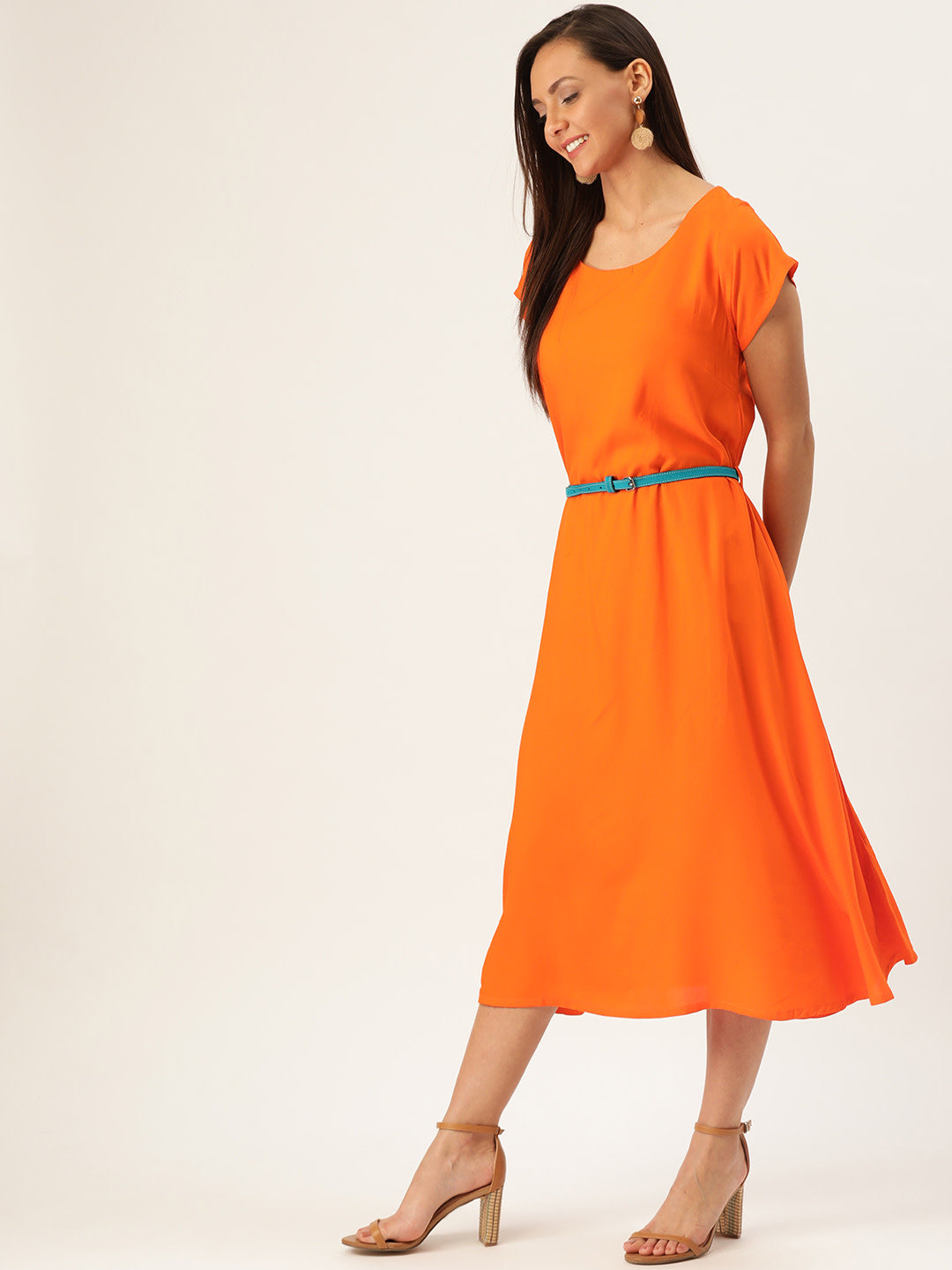 Orange Dress Aqua Belt
